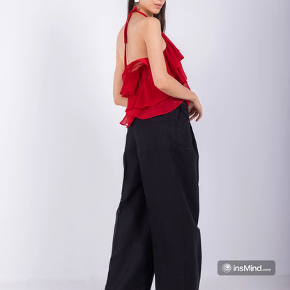 Red Chiffon Ruffles Top