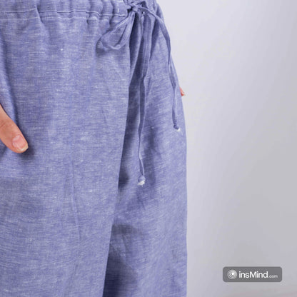 Blue Wide Leg Linen Pants, 100% Linen