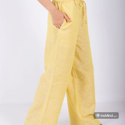 Yellow Wide Leg Pants, 100% Linen