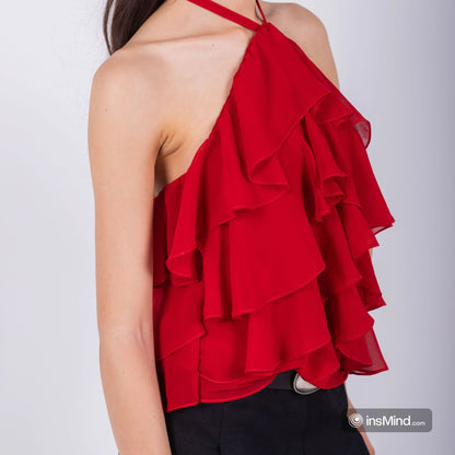 Red Chiffon Ruffles Top