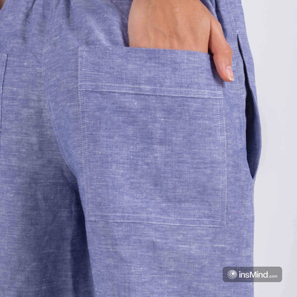 Blue Wide Leg Linen Pants, 100% Linen