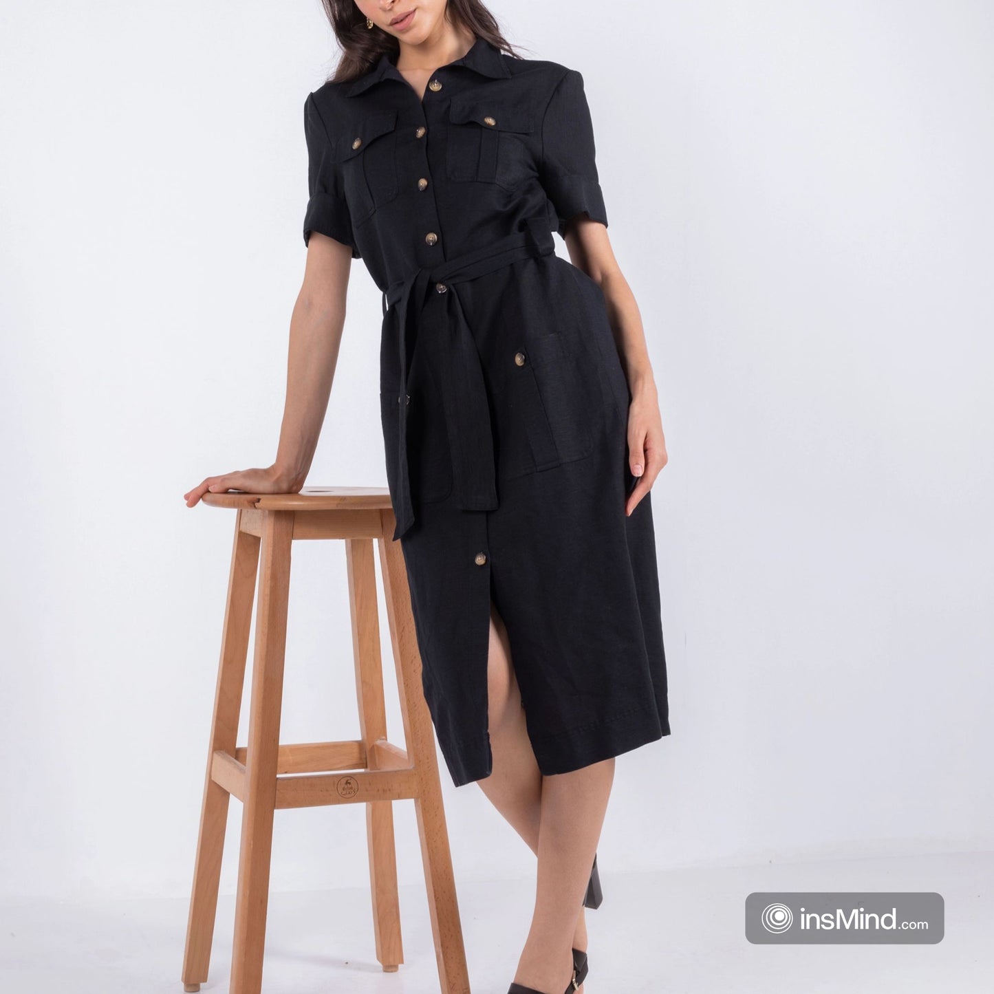 MIDI BLACK LINEN DRESS
