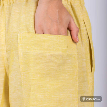 Yellow Wide Leg Pants, 100% Linen
