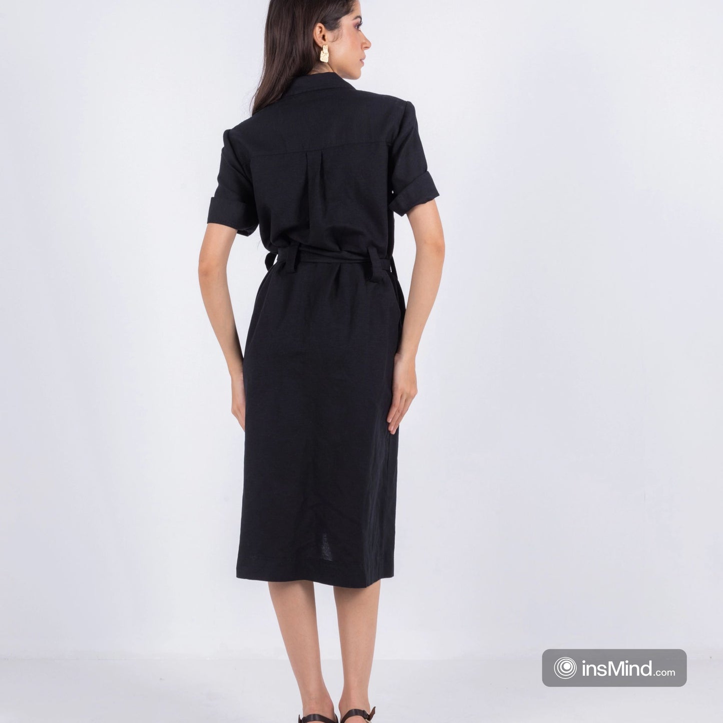 MIDI BLACK LINEN DRESS