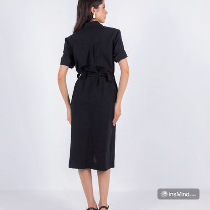 MIDI BLACK LINEN DRESS
