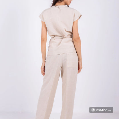Beige Linen Crossover Kimono