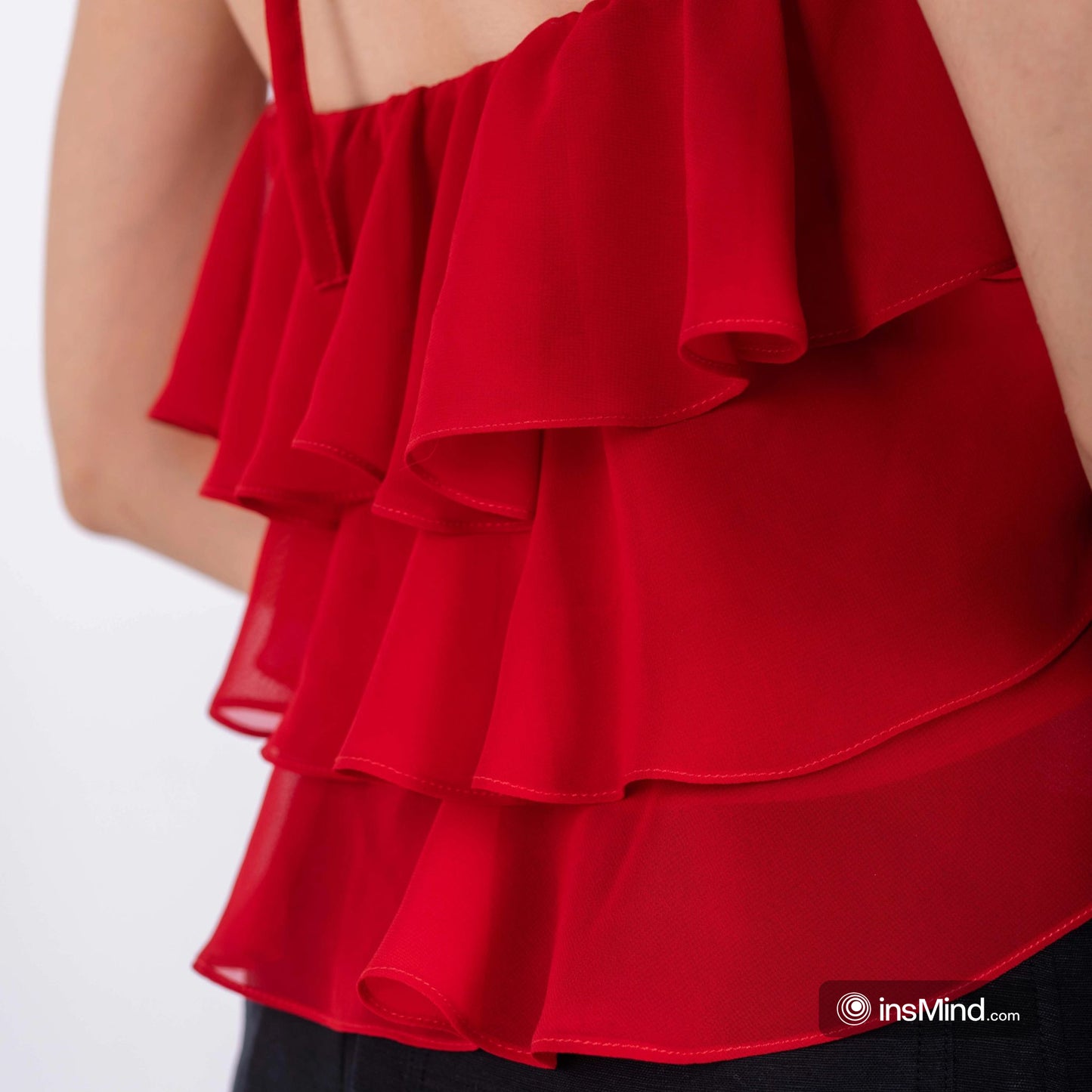 Red Chiffon Ruffles Top