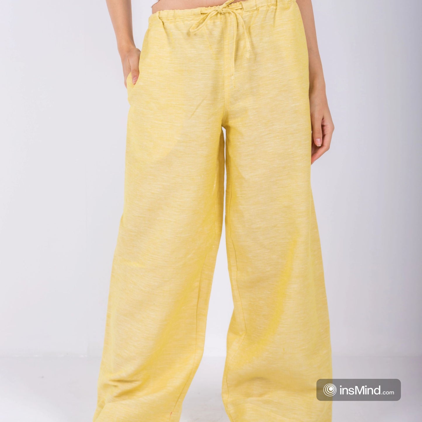 Yellow Wide Leg Pants, 100% Linen