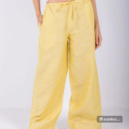 Yellow Wide Leg Pants, 100% Linen
