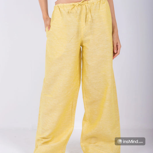 Yellow Wide Leg Pants, 100% Linen