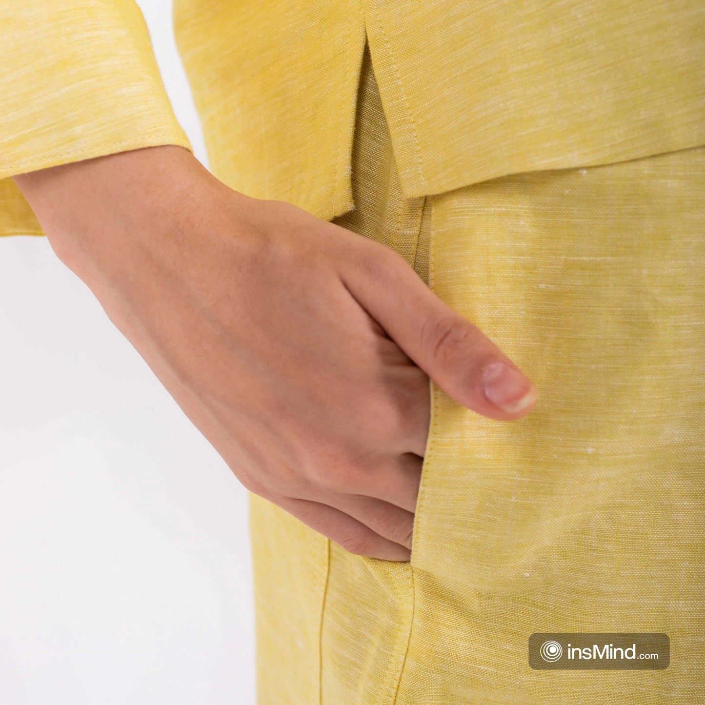 Yellow linen blouse with collar shirt