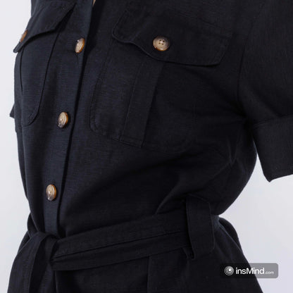 MIDI BLACK LINEN DRESS