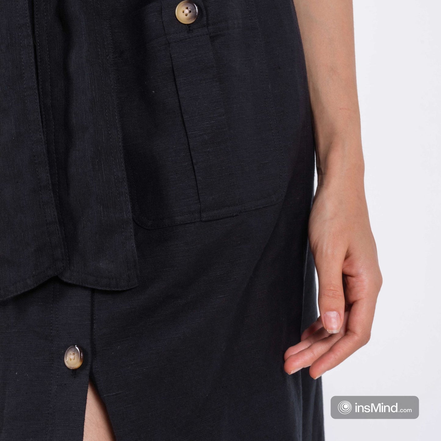 MIDI BLACK LINEN DRESS