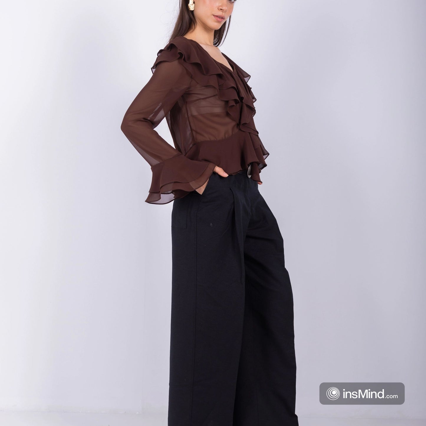 100% BLACK LINEN WIDE-LEG PANTS