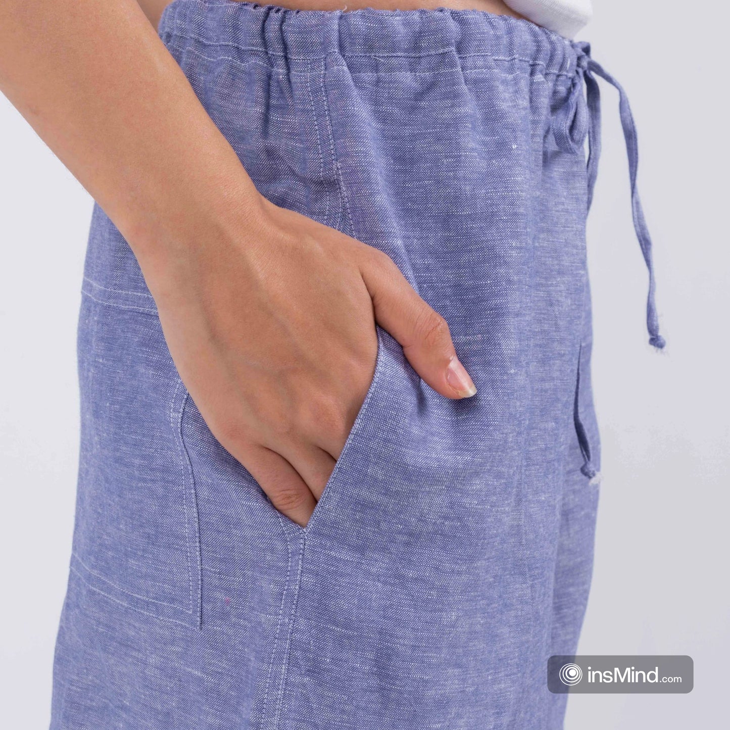 Blue Wide Leg Linen Pants, 100% Linen