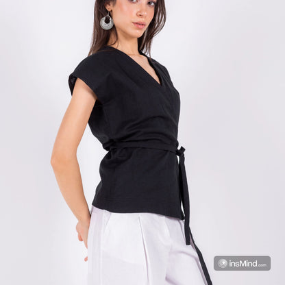 Black Linen Crossover Kimono